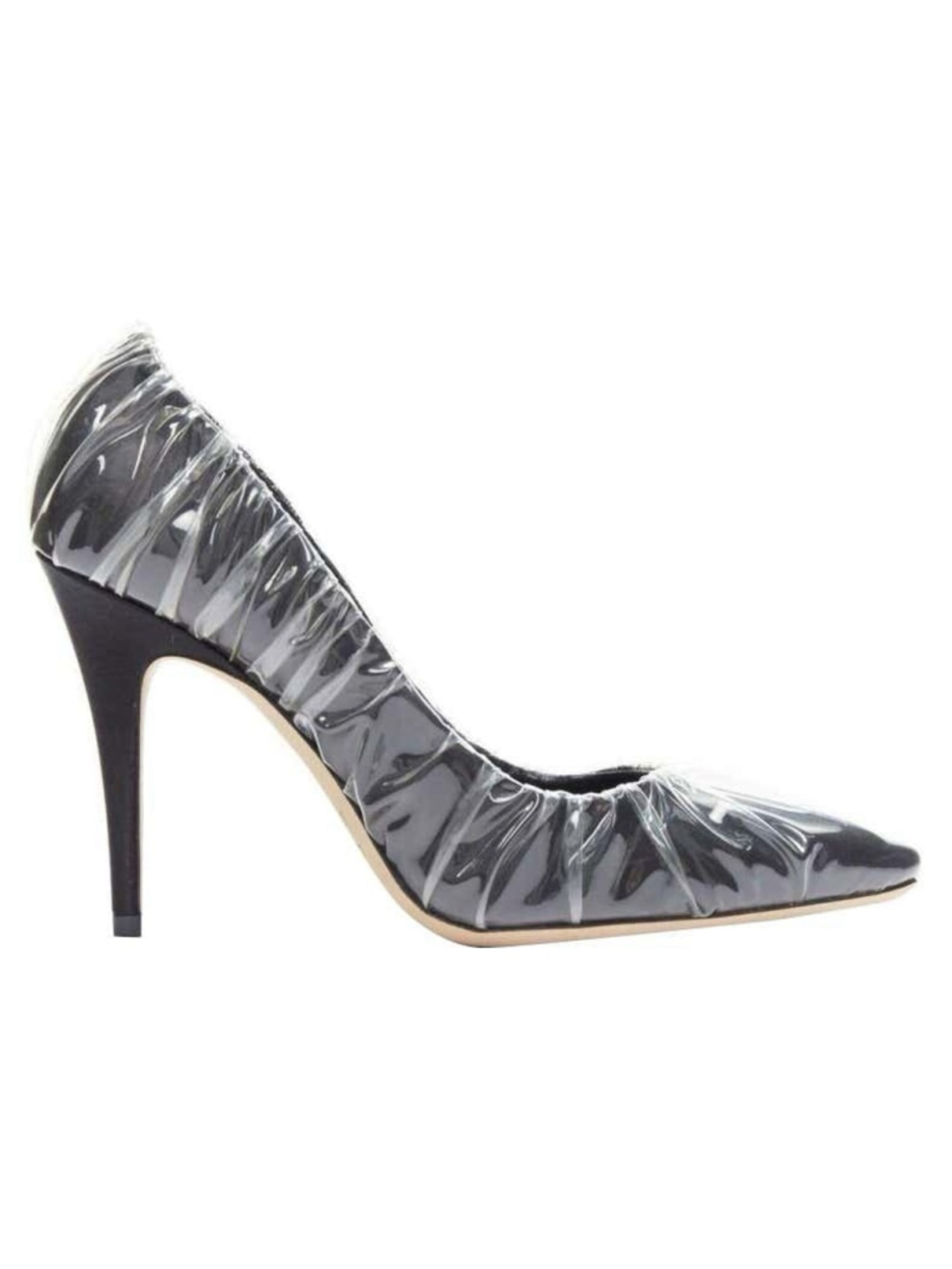 Jimmy Choo x Off-White Anne 100 Pumps Black PVC Ruched Pointed Toe Heel 38 NEW